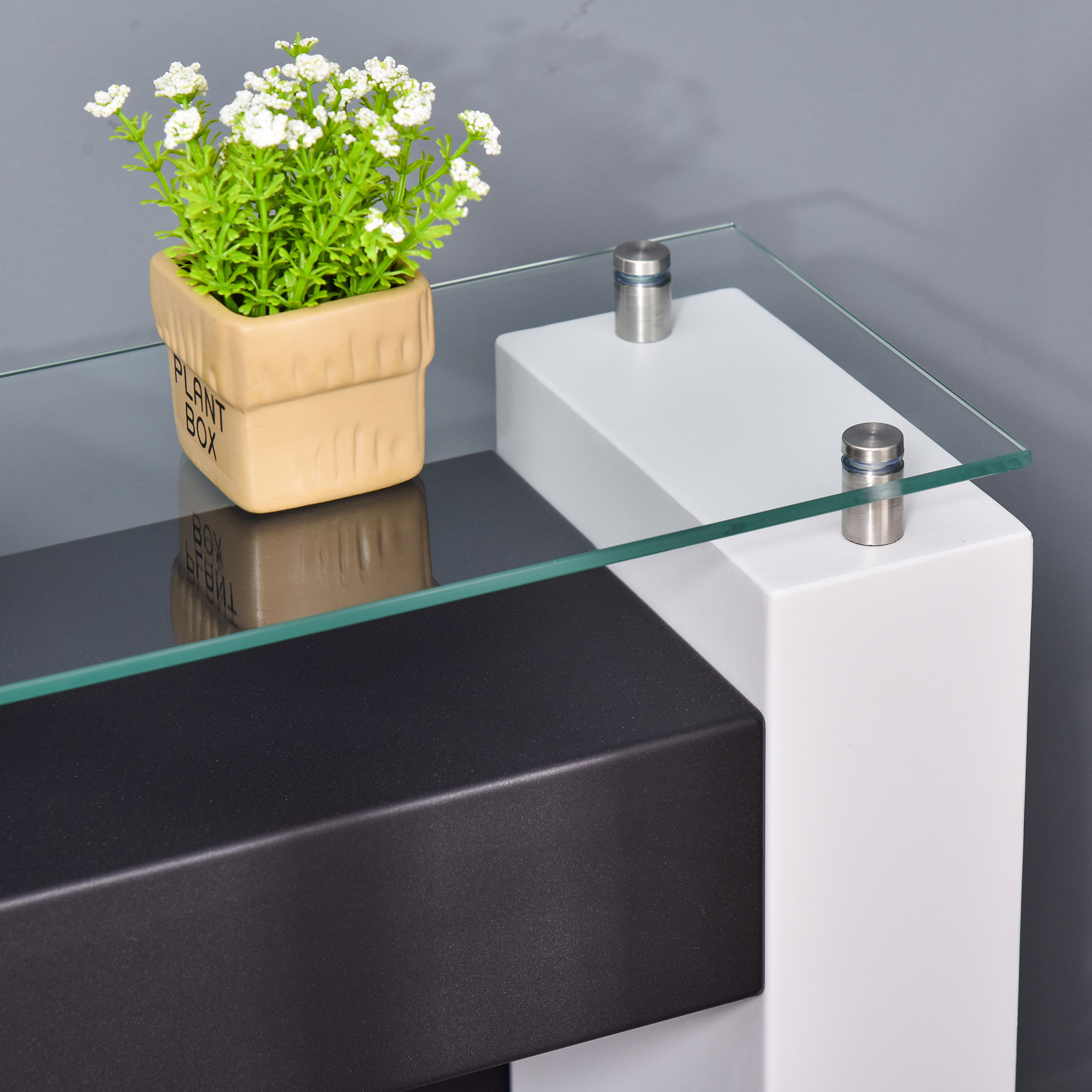 Cheminée bioéthanol design contemporain - étagère, pare-feu verre trempé 6 mm - brûleur 0,9 L - contrôle de flamme et manche inclus - acier noir blanc