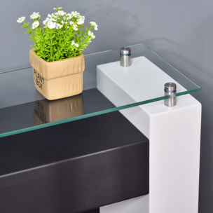 Cheminée bioéthanol design contemporain - étagère, pare-feu verre trempé 6 mm - brûleur 0,9 L - contrôle de flamme et manche inclus - acier noir blanc