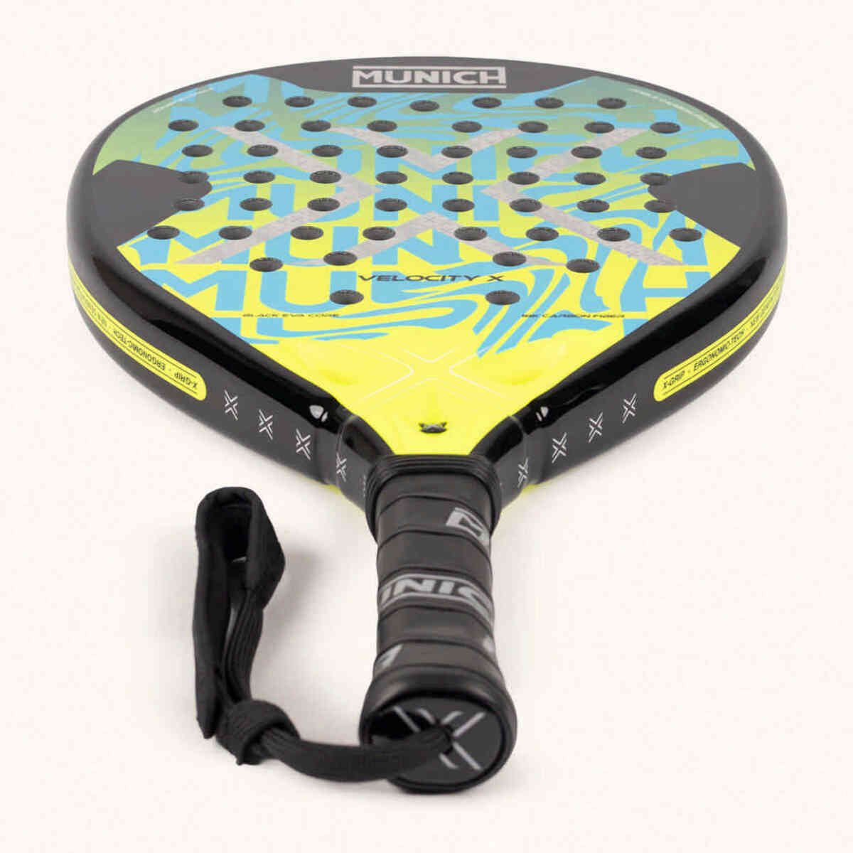 MUNICH VELOCITY X Pala de pádel de alto rendimiento con acabado rugoso y fibra de carbono 18K