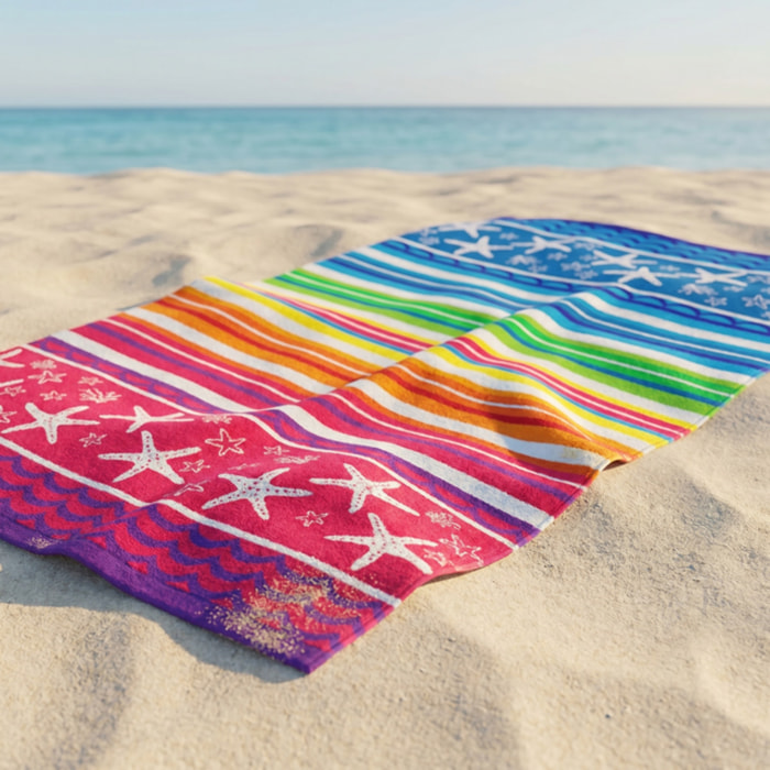 Telo mare in spugna jacquard, 90x165 cm, 100% cotone egiziano, morbido e super assorbente, asciugamano spiaggia grande con fantasia marina colorata, resistente e certificato OEKO-TEX, ideale per mare piscina e viaggio