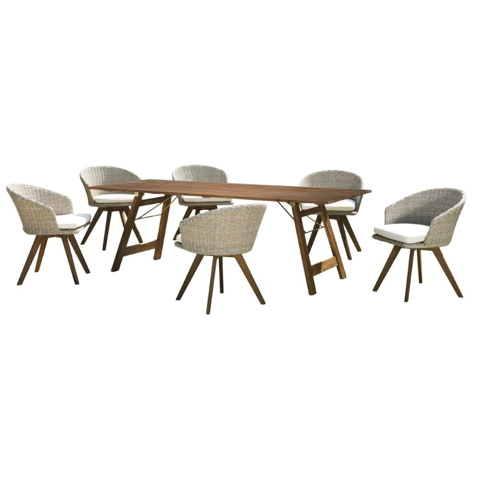 VICK - Ensemble de jardin bois acacia, table rect. + 6 fauteuils