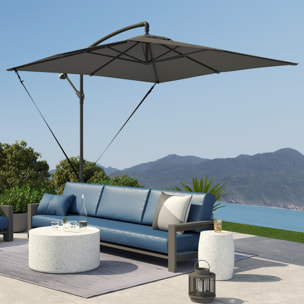 Parasol Excéntrico 247x247 cm Sombrilla de Jardín con Base Cruzada Cubierta Ajustable Manivela Funda Protectora y Cuerda de Viento Anti-UV 50+ Sombrilla para Terraza Patio Gris Oscuro