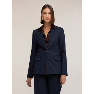 Motivi - Blazer sartoriale in denim con cuciture a contrasto - Blu