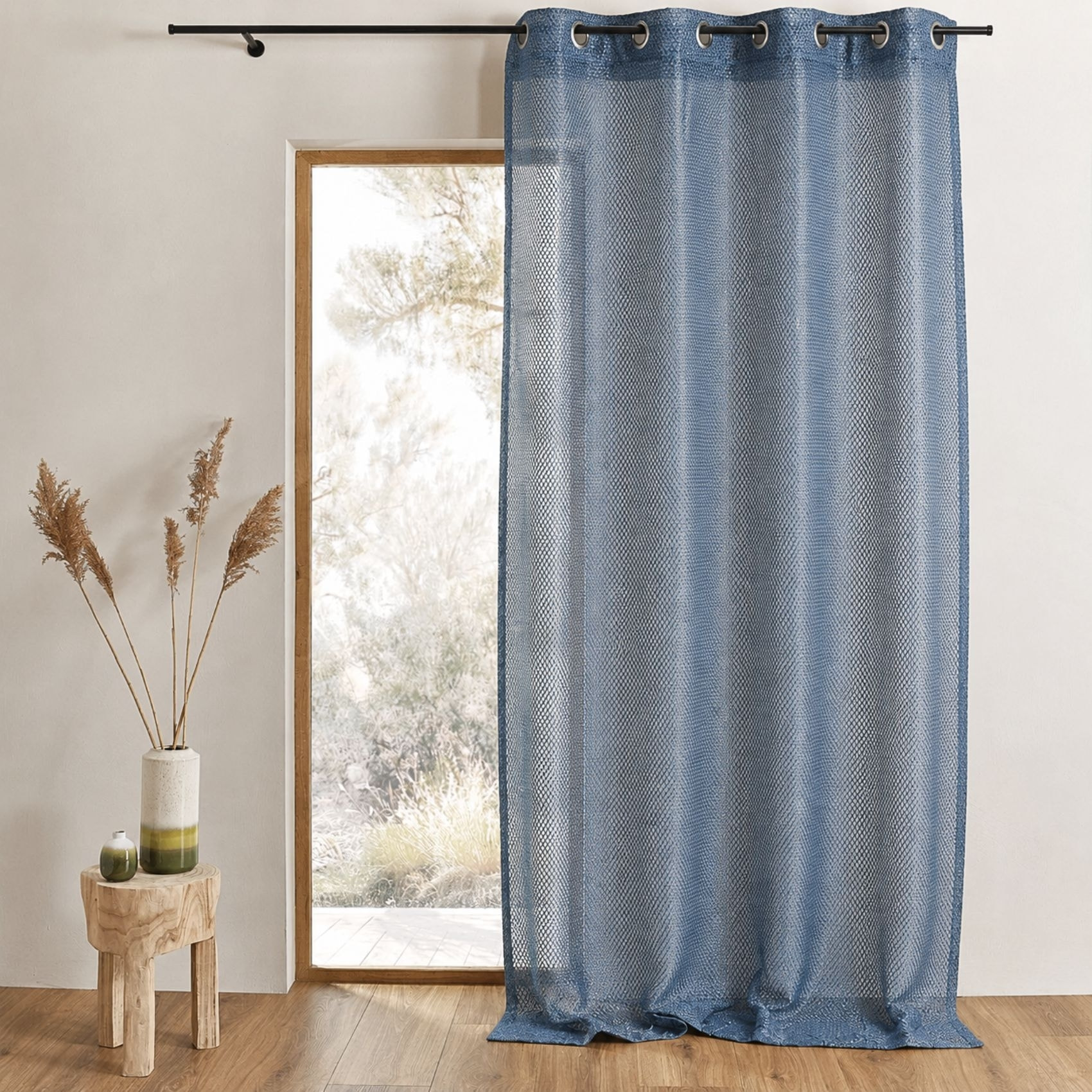 Voilage en organza fantaisie  - Effet 'résille' - Bleu