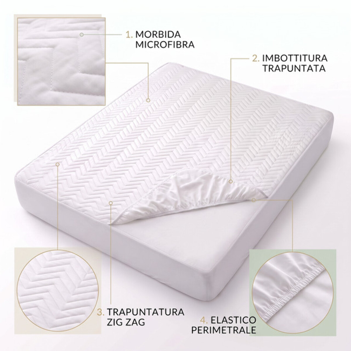 Coprimaterasso Intrecci Trapuntato con Angoli in Microfibra con Imbottitura in Poliestere