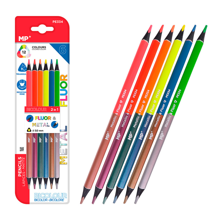 SET LÁPICES BICOLOR METAL Y FLUOR 6 Uds.