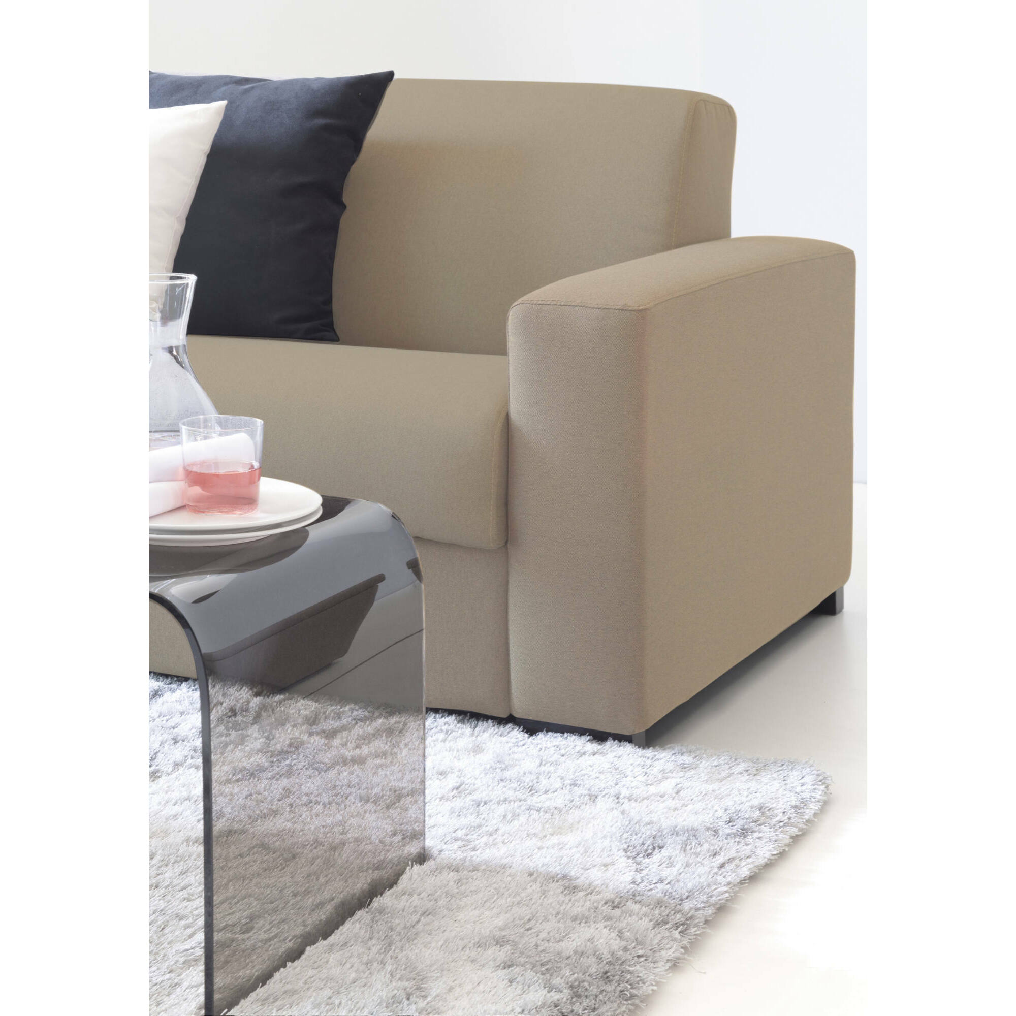 Divano fisso Mara, Divano a 3 posti, 100% Made in Italy, Sofà Soggiorno, in tessuto imbottito, con Braccioli slim, Cm 200x95h90, Beige