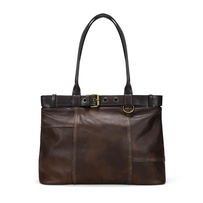 Bolso de hombro marrón vintage con cinturón