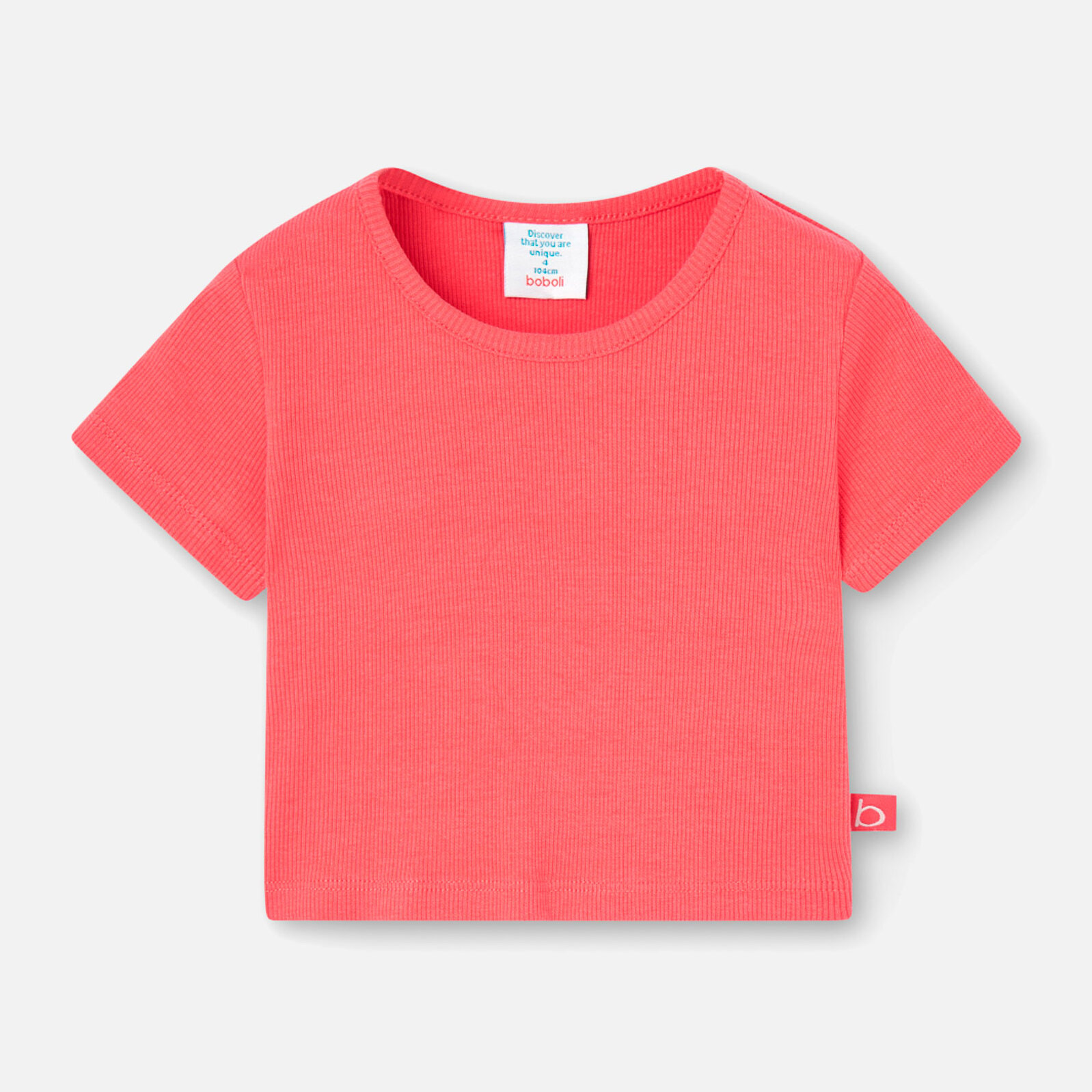 Camiseta niÃ±a, canalÃ© lisa, mangas cortas, rojo