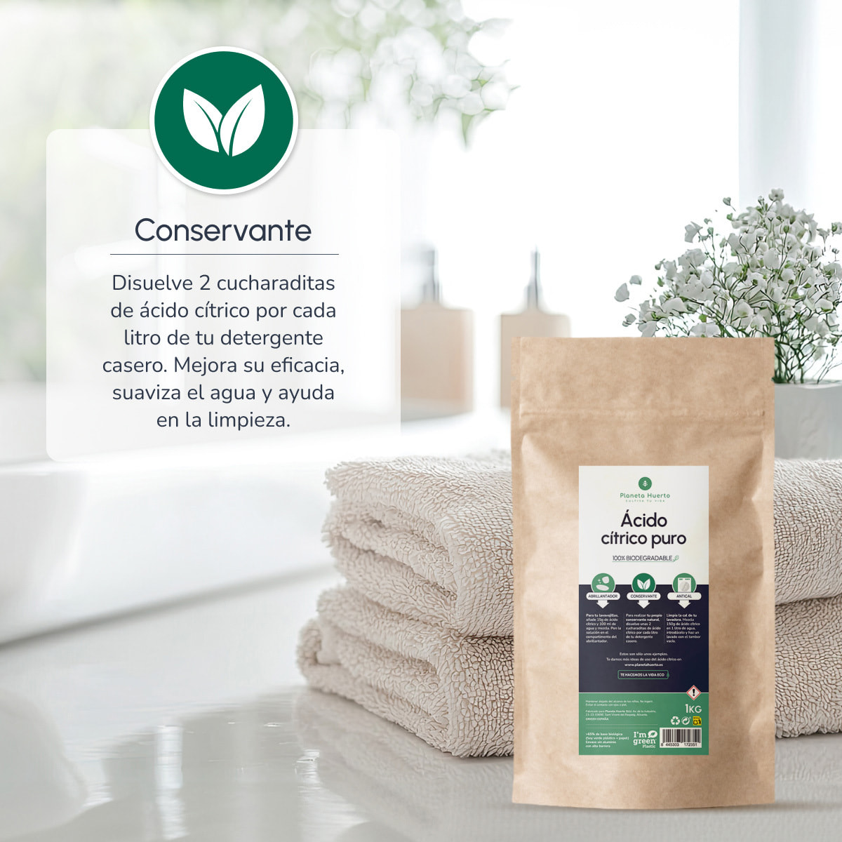 PLANETA HUERTO | Pack 6x Ácido Cítrico Puro 1 Kg - Limpieza y Conservación Ecológica para el Hogar, 100% Biodegradable