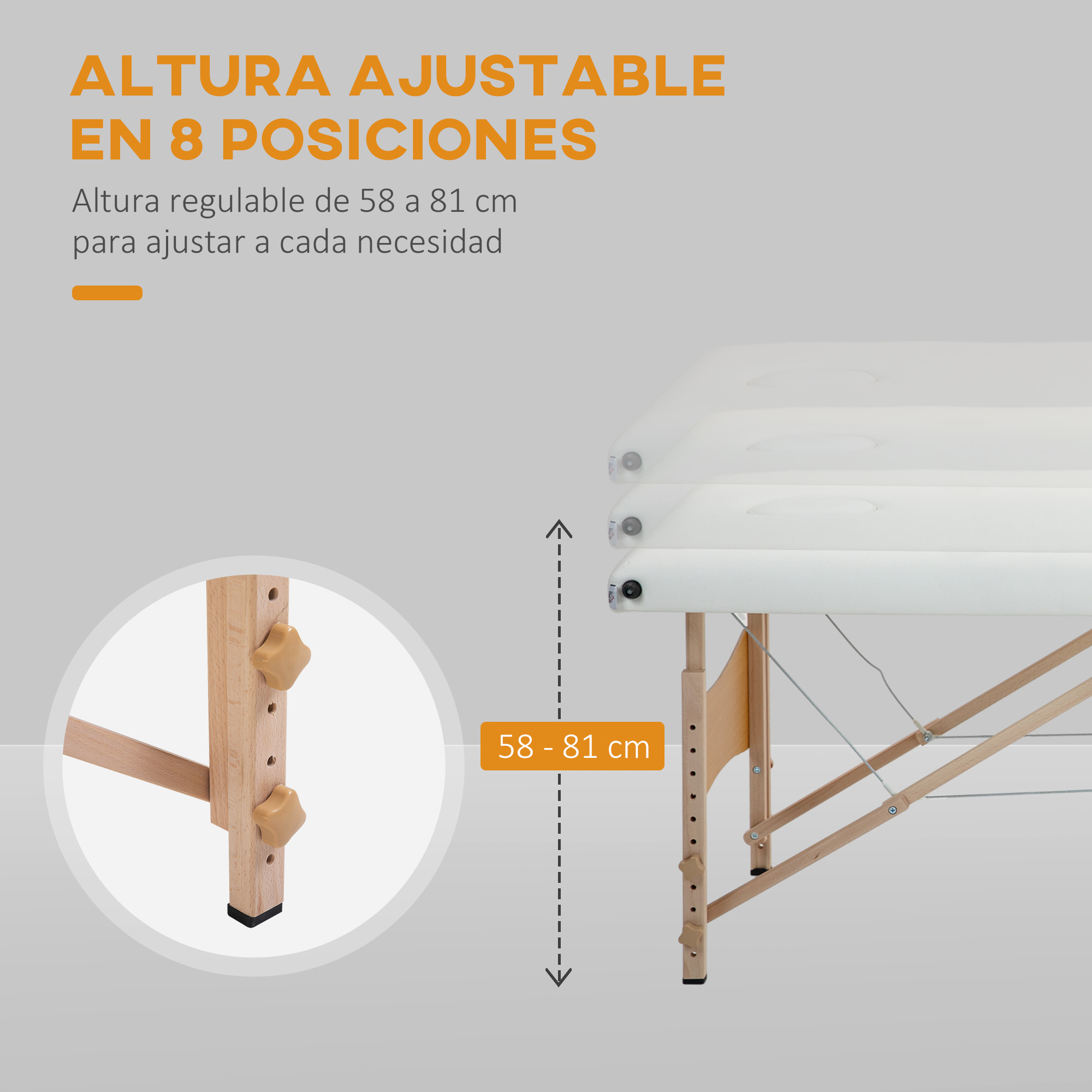 Camilla de Masaje Plegable Mesa de Masaje Portátil con Reposacabezas Marco de Madera Camilla Fisioterapia con Altura Regulable y Bolsa de Transporte 186x60x58-81 cm Crema