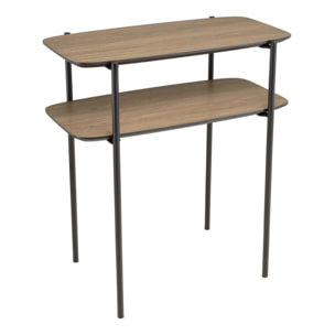 JULIA - Table d'appoint double plateau couleur mocha pieds métal noir