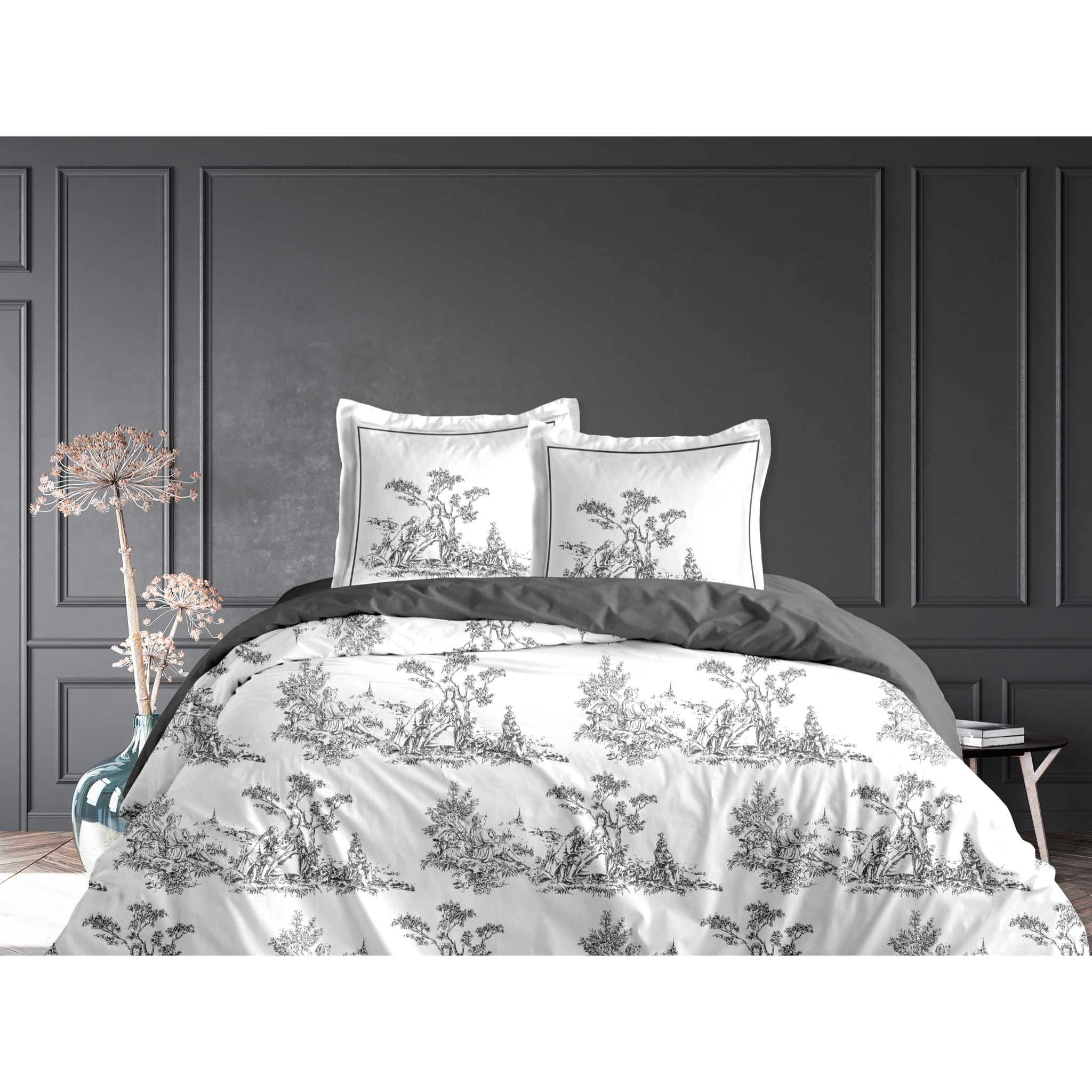 Parure Nuit de séduction Housse de couette 240x220 + 2 Taies - 100% Coton 57 fils - Certifié Oeko-tex