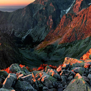 Tableau panoramique crêtes rocheuses lever de soleil Toile imprimée