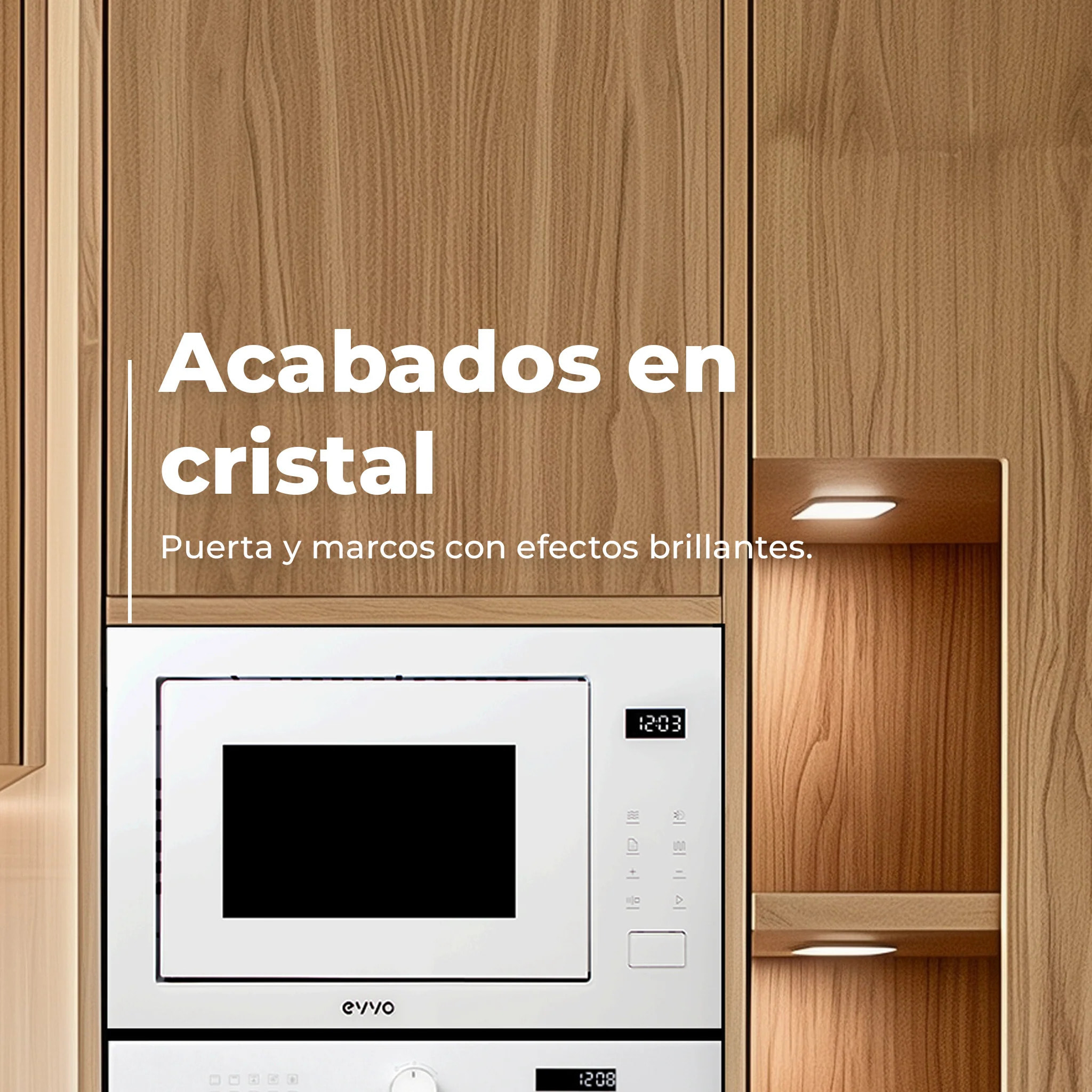 EVVO Microondas integrable Mi45 Glass Black, 25L, grill 1200W, 8 funciones, multifunción, temporizador 60 min, display digital, negro.