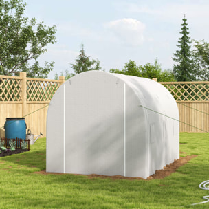 Serre de jardin tunnel 6 m² acier galvanisé renforcé dia. 1,9 cm bâche PE haute densité blanc