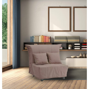 Divano Letto Alma, Divano singolo, 100% Made in Italy, Poltrona soggiorno con apertura a carrello, in tessuto imbottito, con cuscini inclusi, Cm 85x90h85, Tortora