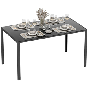 Mesa de Comedor de Cristal, Mesa Rectangular para 6 Personas con Patas de Metal, para Cocina, Salón, 140x80x75 cm, Negro