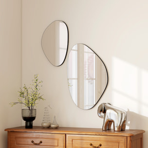 Lot de 2 miroirs organiques à suspendre L.46 x H.70 cm et L.31 x H.49 cm cadre métal noir