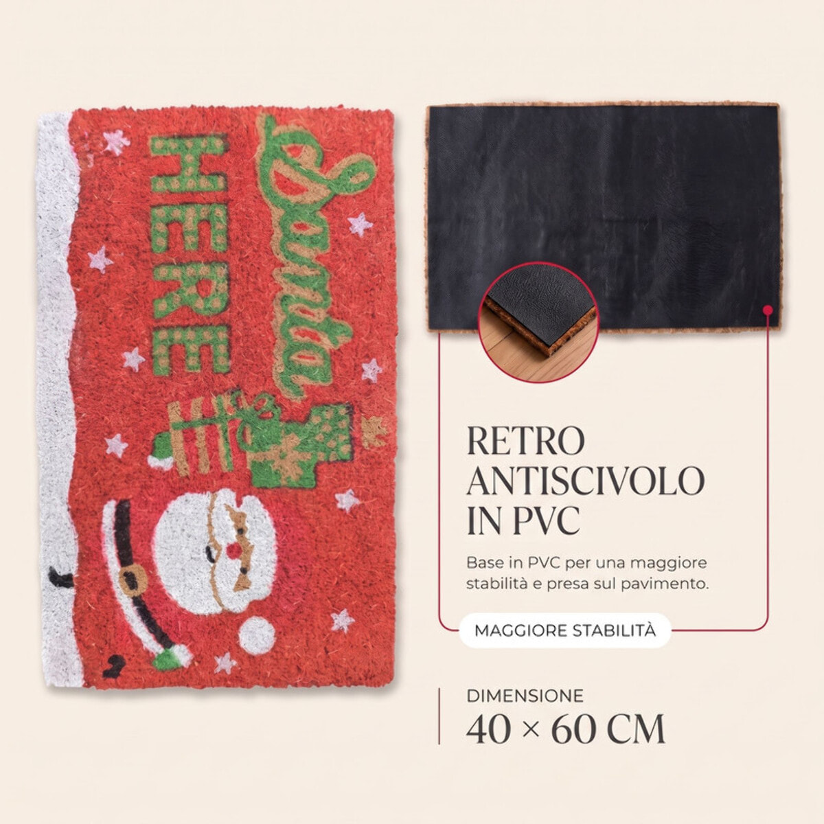 Zerbino natalizio Santa Here in cocco e PVC - Multicolore