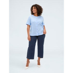 Fiorella Rubino - Camisa de cuello redondo en mezcla de lino y viscosa - Light - blue