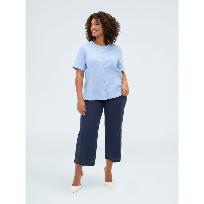 Fiorella Rubino - Camisa de cuello redondo en mezcla de lino y viscosa - Light - blue