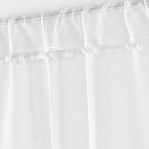 Paire de voilages passe-tringle en voile sablé avec finitions pompons - Blanc