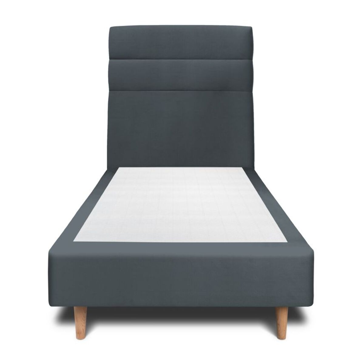 Lit avec tête de lit bandes horizontales velours et sommier tapissier Ep20