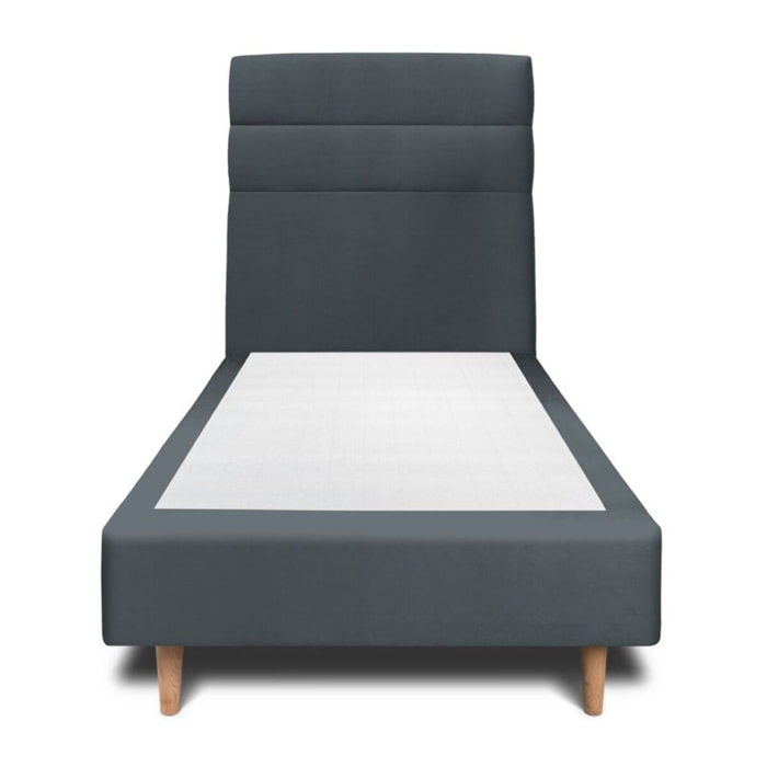 Lit avec tête de lit bandes horizontales velours et sommier tapissier Ep20
