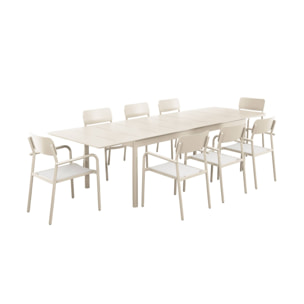 Table de jardin extensible aluminium + 8 assises CHARLESTON + SAVANNAH