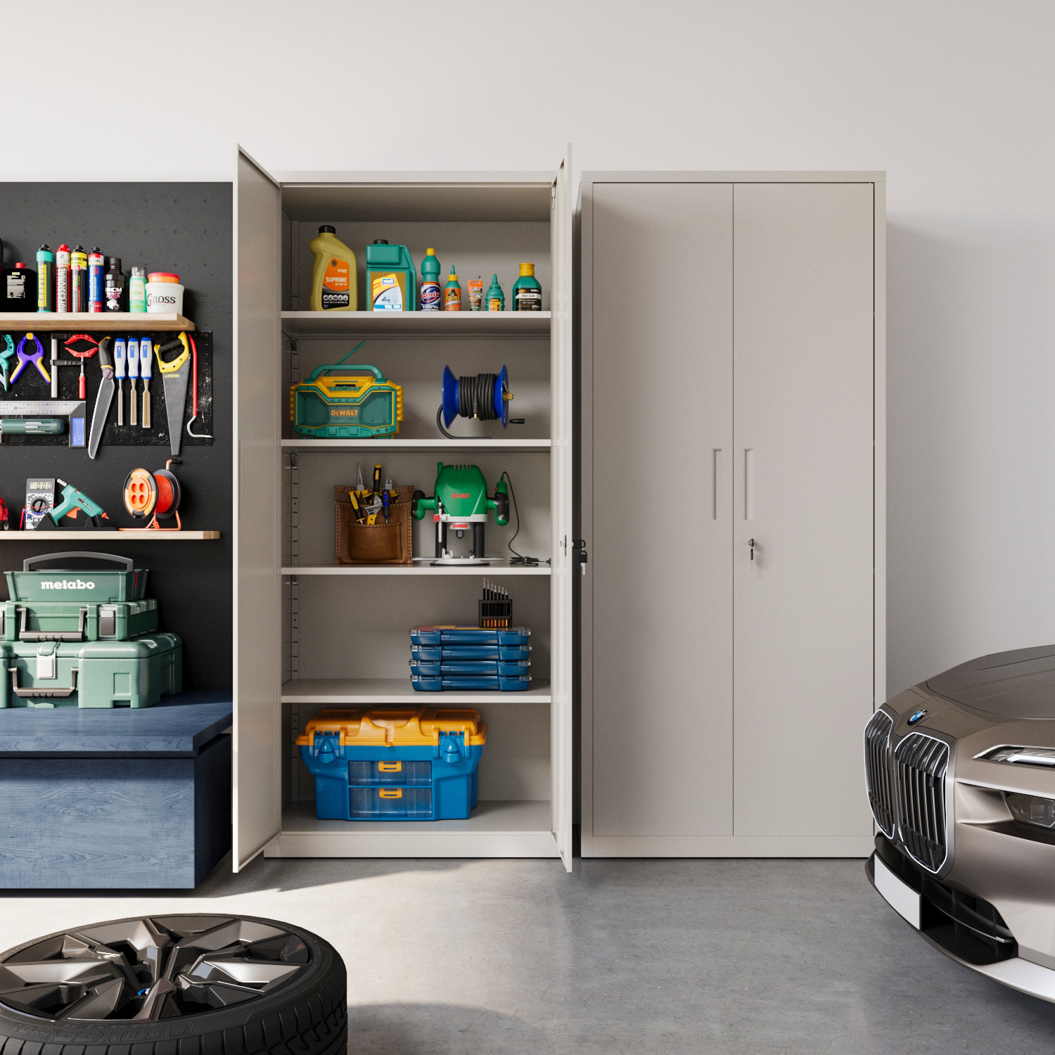 Armadio Armadietto In Metallo Multiuso Doppia Anta 5 Ripiani Regolabili Chiusura Con Doppia Chiave Mobiletto Documenti Ufficio 180x80x40 Cm Grigio