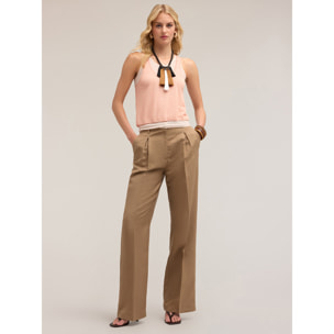 Motivi - Palazzo-Hose mit Falten aus Viskose-Leinen - Beige