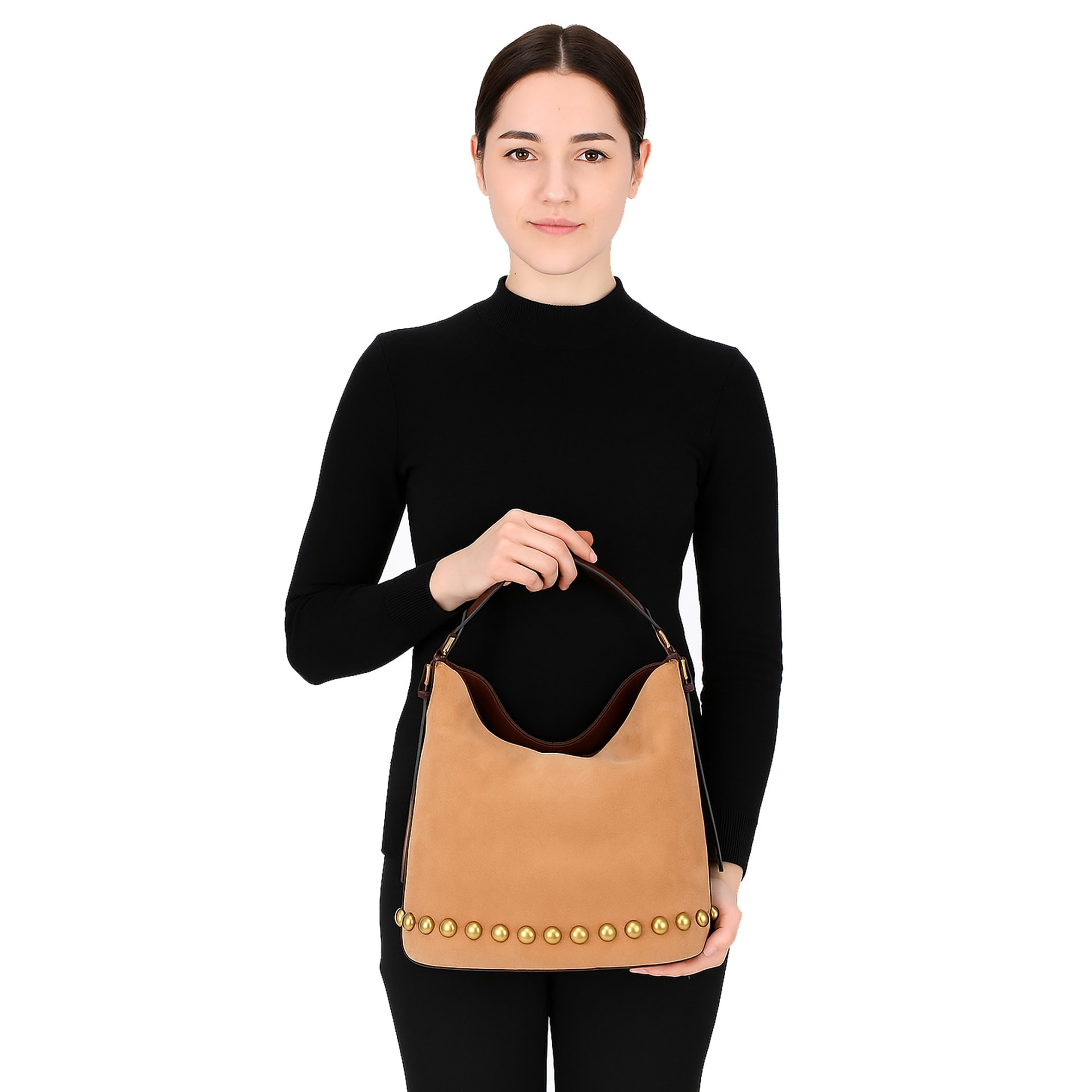 Borsa a spalla da donna Made in Italy - Modello Seraphina Plus - Pelle scamosciata - 31.0 x 31.0 x 15.0 cm