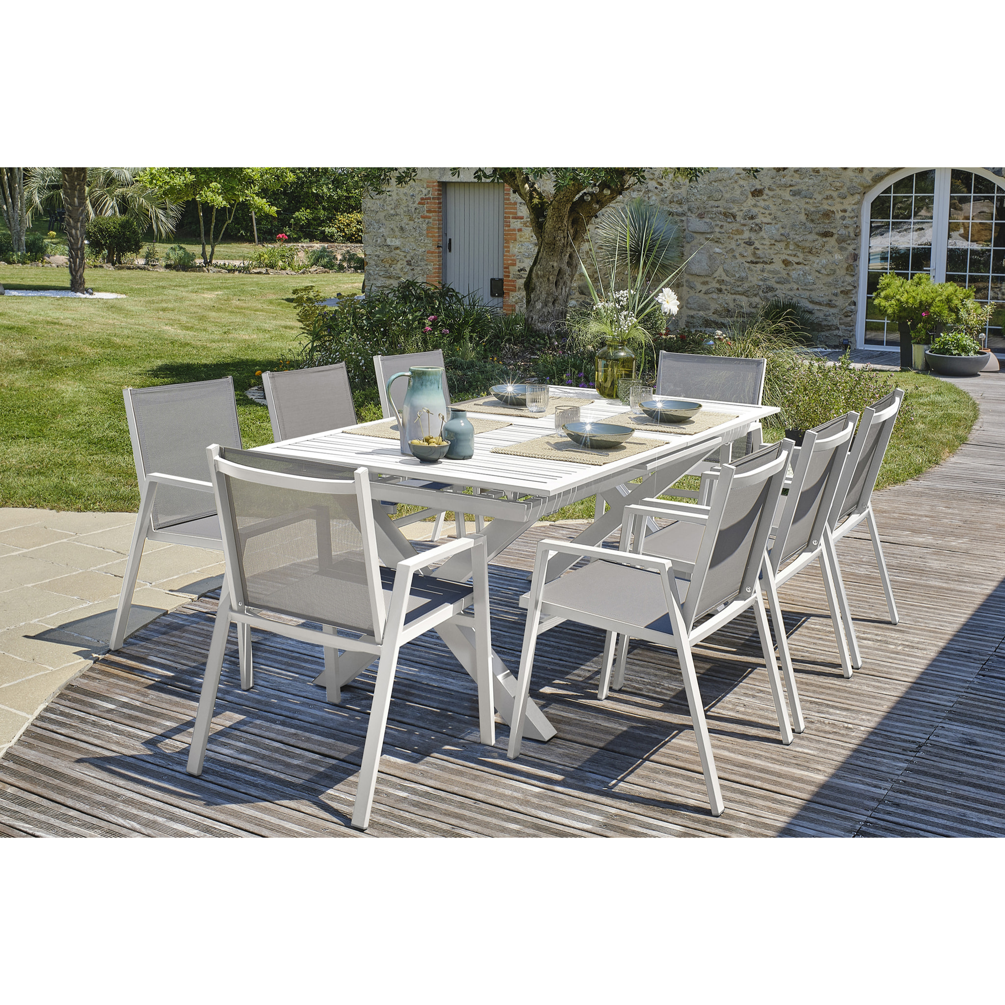 FLORIDE - Ensemble repas de jardin 8 places en aluminium