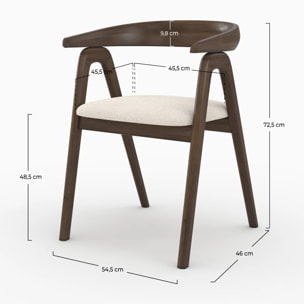 Chaise en bois d'hévéa foncé et tissu bouclé crème - Hawa