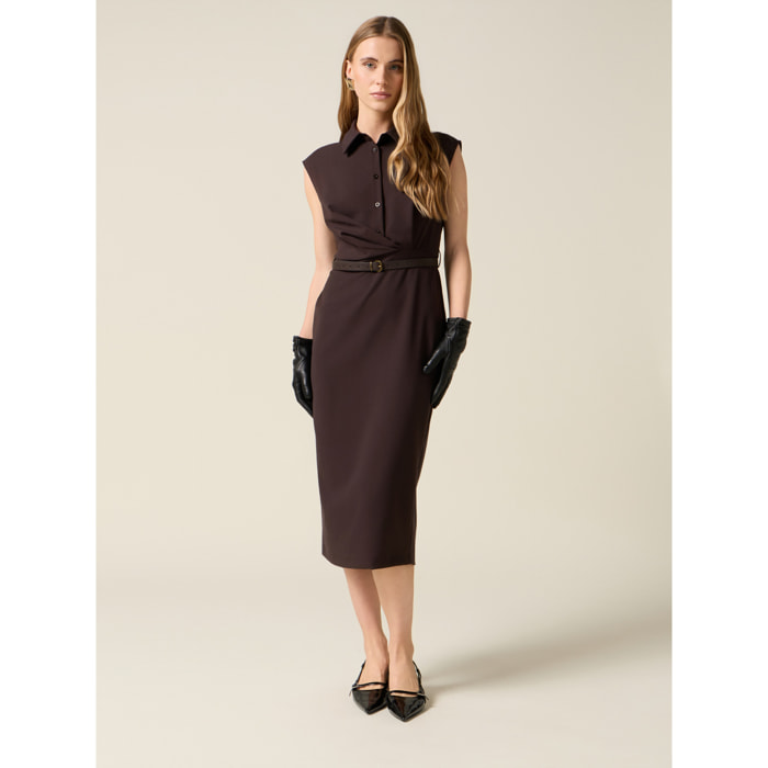 Oltre - Vestito tubino con cintura - Marrone
