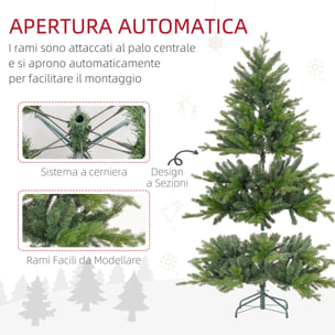 HOMCOM Albero di Natale 150 cm in Plastica Verde con Base in Metallo e 1309 Rami Ignifughi