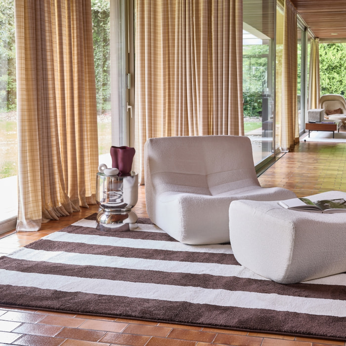 Tapis intérieur rayures marron et blanc PABLO