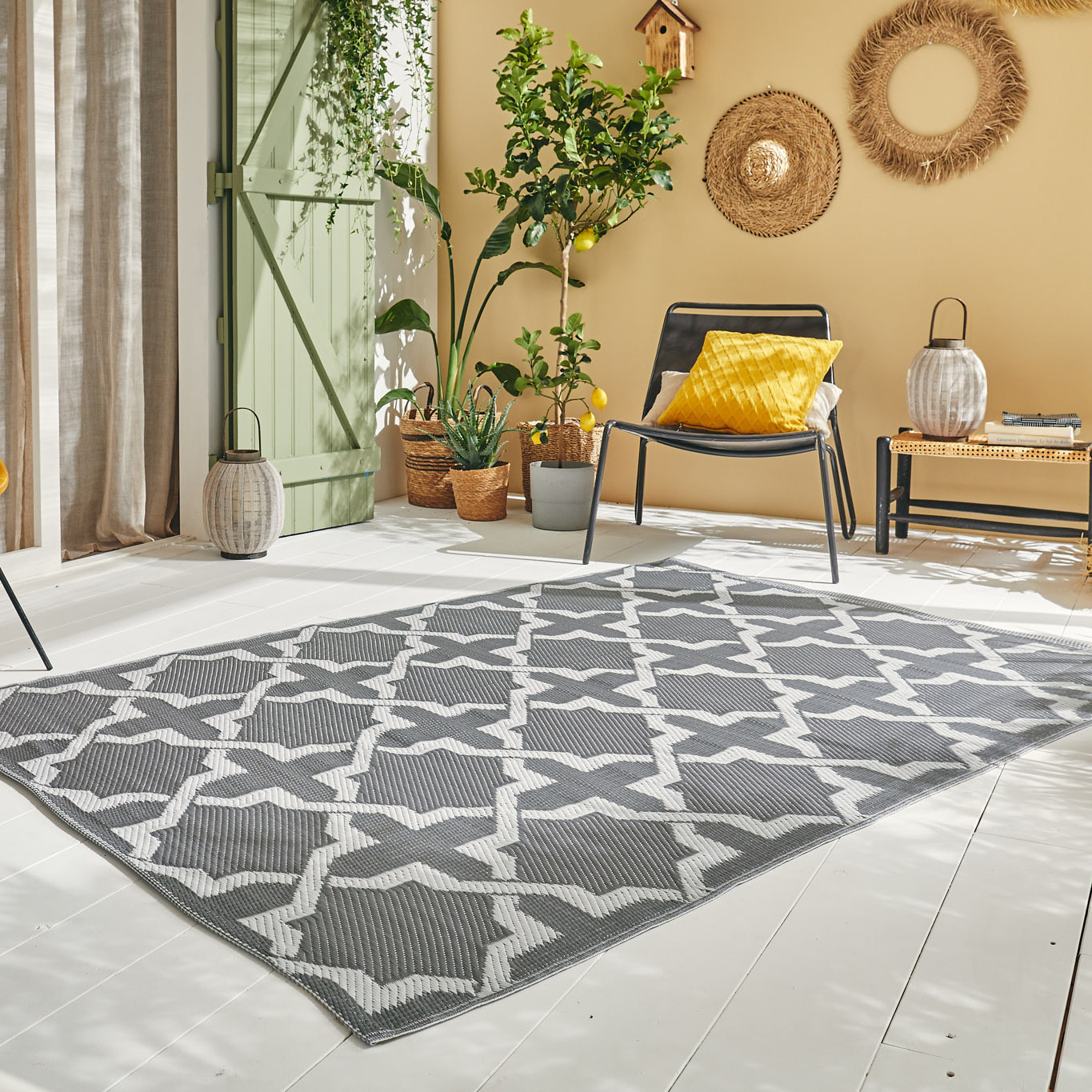 Scoobi - tapis d'exterieur gris motif contemporain