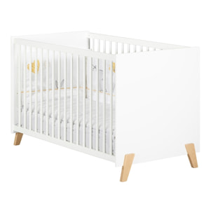 Lit bébé 120 x 60 sur pieds en bois blanc