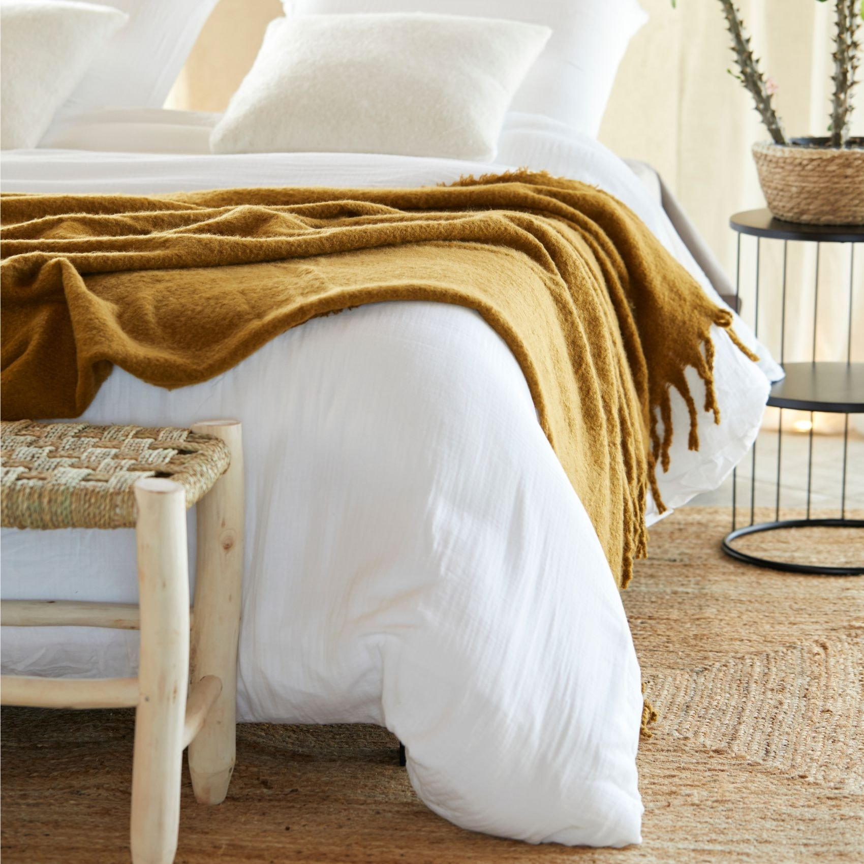 Parure de lit en gaze de coton - Blanc