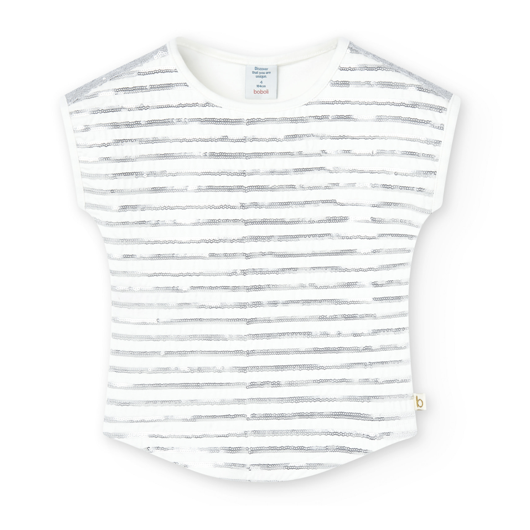 Camiseta elástica niña, estampado de rayas, blanco