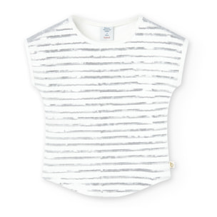 Camiseta elástica niña, estampado de rayas, blanco