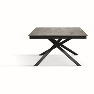 Tavolo VOLPAIA in legno, finitura grigio cemento e base in metallo verniciato antracite, allungabile 160x90 cm - 210x90 cm