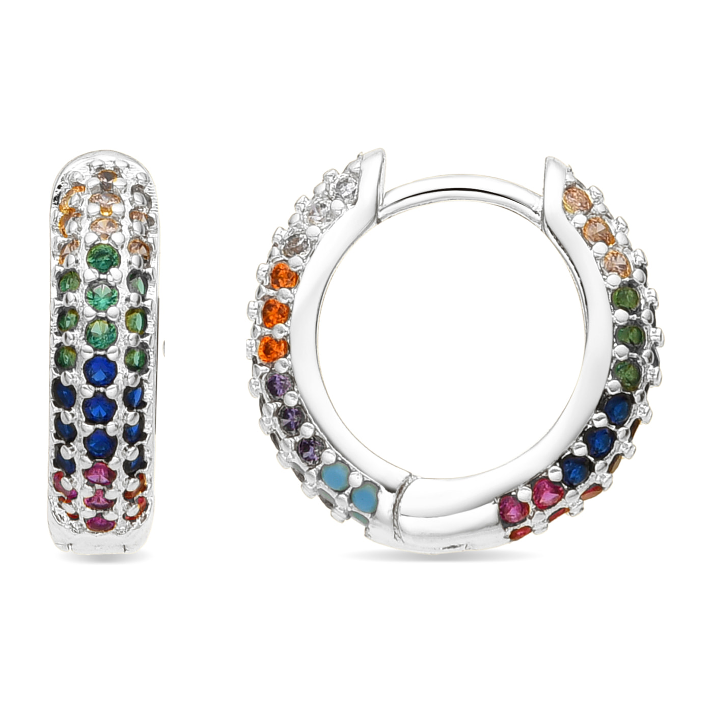 Pendientes de 9mm de diámetro acabado plata y Circonita Multicolor