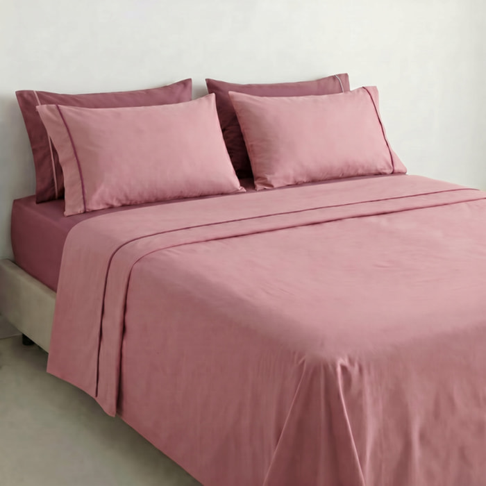 Completo lenzuola matrimoniale in cotone bicolore morbido e traspirante, set letto con lenzuolo sopra, sotto con angoli e 2 federe, design elegante con piping a contrasto, tessuto leggero e resistente 116 gsm, certificato OEKO-TEX, comfort quotidiano