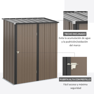 Caseta de Jardín 1,34 m² 161,5x94,5x196 cm Cobertizo Exterior de Acero Galvanizado con Puerta y Cerradura para Almacenamiento de Herramientas Marrón