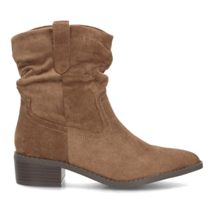Botines western fruncidos de tacón bajo para mujer