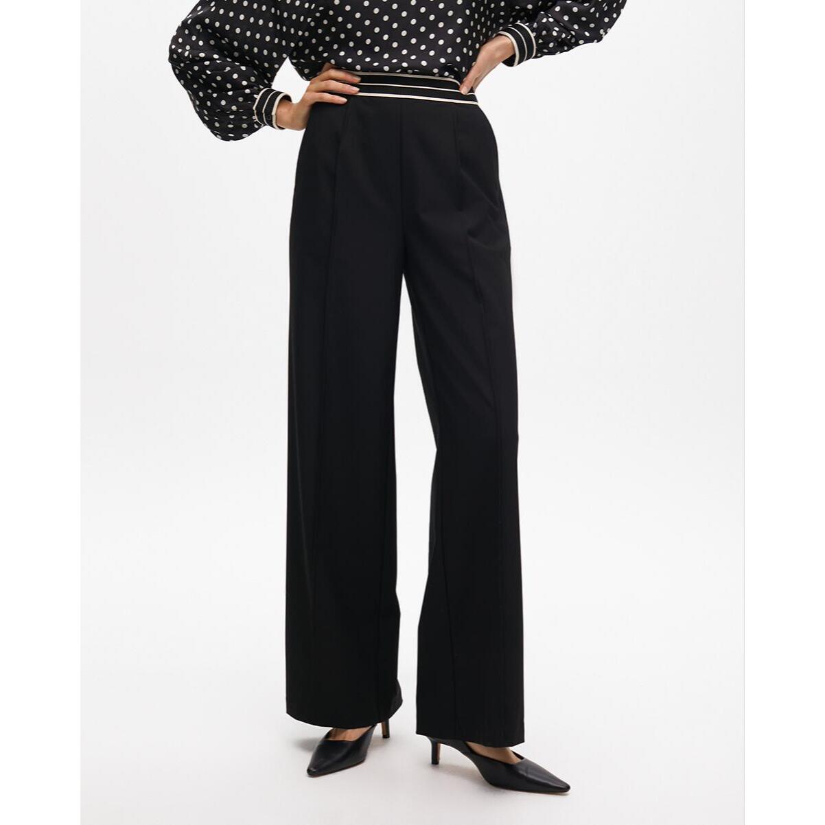 Pantaloni Dritti Bicolore con Fascia Elastica