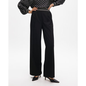 Pantaloni Dritti Bicolore con Fascia Elastica